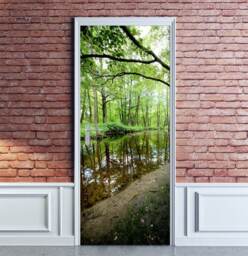 Forest Door Wallpaper, Sticker, Mural, Wall Trees & River Living Room Bedroom Home Decor, Decor Mural - thumbnail 1