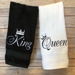 King & Queen Embroidered Towel August Ave, His Hers