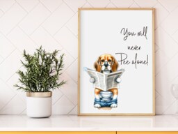 Beagle Bathroom Art Print, Unframed Beagle in The Toilet Poster, Housewarming Gift Decor Wall Art, Never Pee Alone - thumbnail 1