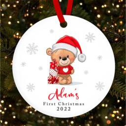 Teddy Bear Baby's 1st Round Personalised Christmas Tree Ornament Decoration