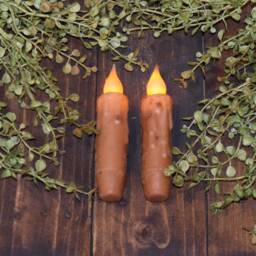 Set Of - 2 Two Grungy Cream 4 Inch Led Wax Dipped Battery Operated Flameless Timer Taper Candles, Country Primitive Home Decor & Crafting - thumbnail 4