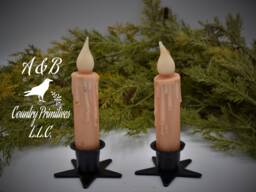 Set Of - 2 Two Grungy Cream 4 Inch Led Wax Dipped Battery Operated Flameless Timer Taper Candles, Country Primitive Home Decor & Crafting - thumbnail 1