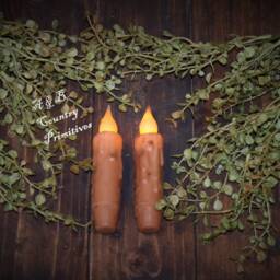 Set Of - 2 Two Grungy Cream 4 Inch Led Wax Dipped Battery Operated Flameless Timer Taper Candles, Country Primitive Home Decor & Crafting - thumbnail 3