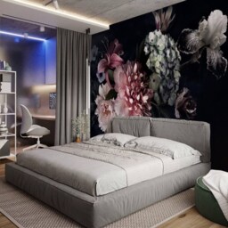 Large Dark Peony Flowers Wallpaper Black Background Mural 3D Wall Sticker Decor Self Adhesive Exclusive Design - thumbnail 4