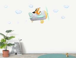 Fox Fabric Wall Decal, Airplane Nursery, Toddler Watercolour Room Decor, Kids Stickers, Neutral Nursery - thumbnail 1