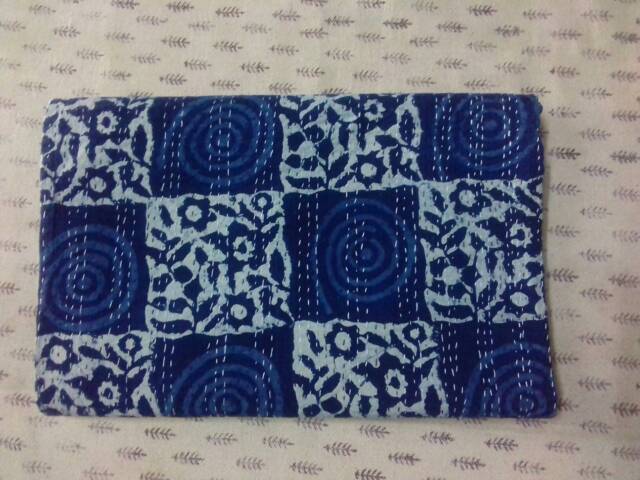 New Indian Handmade Indigo Kantha Quilt Gudri Blanket Throw Bedcover Size Queen - image 1