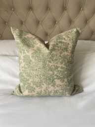 French Toile De Jouy Pillow Cover, Vintage Green Linen Bedding - thumbnail 1