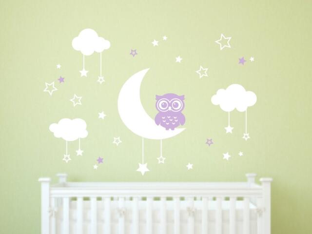 Owl Moon Stars Nursery Wall Decals Kids Room Decor - image 1