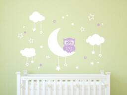 Owl Moon Stars Nursery Wall Decals Kids Room Decor - thumbnail 1