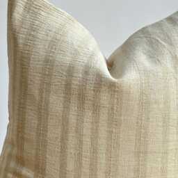 Handwoven Hemp Striped Pillow Beige Neutral Lumbar Cover - thumbnail 2