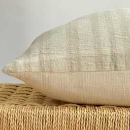 Handwoven Hemp Striped Pillow Beige Neutral Lumbar Cover - thumbnail 4