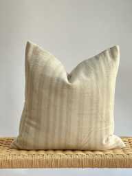 Handwoven Hemp Striped Pillow Beige Neutral Lumbar Cover - thumbnail 1