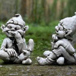Pair Funny Pixie Statue Outdoor Garden & Home Decoration Concrete Smiling Cement Gnomes Ornament Stone Unique Yard Art Gnome Lover Gift - thumbnail 3