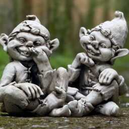 Pair Funny Pixie Statue Outdoor Garden & Home Decoration Concrete Smiling Cement Gnomes Ornament Stone Unique Yard Art Gnome Lover Gift - thumbnail 2