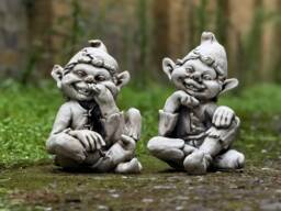 Pair Funny Pixie Statue Outdoor Garden & Home Decoration Concrete Smiling Cement Gnomes Ornament Stone Unique Yard Art Gnome Lover Gift - thumbnail 1