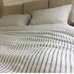 Iron & Whites Striped Linen Duvet Cover, Weaved Custom Size Cover - thumbnail 3