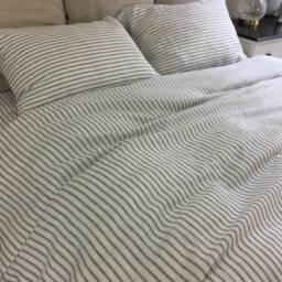 Iron & Whites Striped Linen Duvet Cover, Weaved Custom Size Cover - thumbnail 2