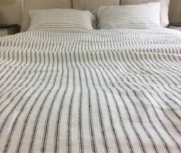 Iron & Whites Striped Linen Duvet Cover, Weaved Custom Size Cover