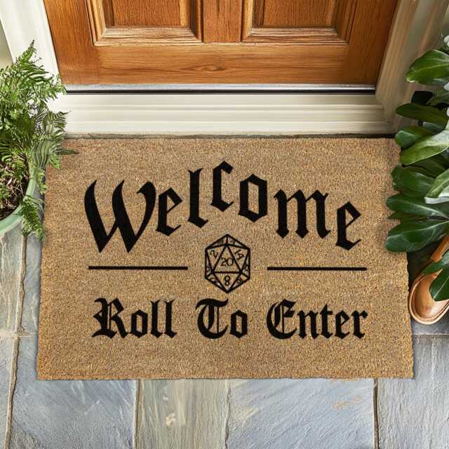 Welcome Roll To Enter Doormat, Funny Dnd Mat, Rpg Gamer Gift, Geeky Front Door Rug, Dice Theme Dungeon Master Decor - image 1