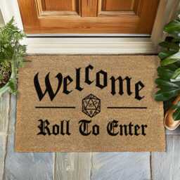 Welcome Roll To Enter Doormat, Funny Dnd Mat, Rpg Gamer Gift, Geeky Front Door Rug, Dice Theme Dungeon Master Decor - thumbnail 1