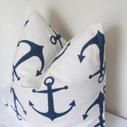 Anchor Pillow, Nautical Blue Anchor, Pillow Cover, Decorative Throw Pillow, Sofa Toss Pillow, Navy Blue, Nautical Theme - thumbnail 2