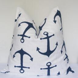 Anchor Pillow, Nautical Blue Anchor, Pillow Cover, Decorative Throw Pillow, Sofa Toss Pillow, Navy Blue, Nautical Theme - thumbnail 1