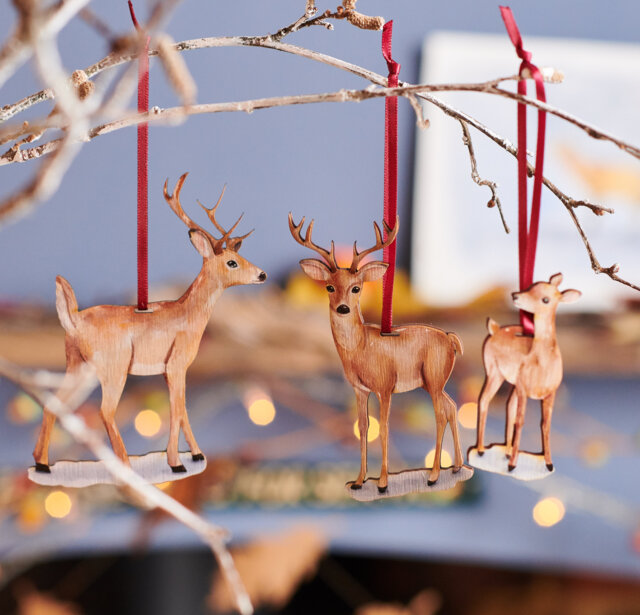 Rustic Wooden Christmas Decorations Family Of Deer Hanging Ornaments - Holiday Tree Decor, Decorations - image 1