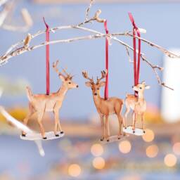 Rustic Wooden Christmas Decorations Family Of Deer Hanging Ornaments - Holiday Tree Decor, Decorations - thumbnail 2