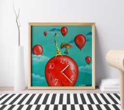 Giraffe Nursery Wall Clock Hand-Painted Whimsical Art, Balloons Illustration Children's Room Silent Clock - thumbnail 1