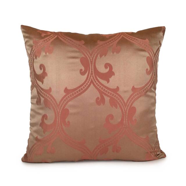 Tan & Salmon Pillow, Patterned Throw Pillow Cover, Decorative Cushion Accent Silk Blend Pillow - image 1