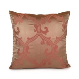 Tan & Salmon Pillow, Patterned Throw Pillow Cover, Decorative Cushion Accent Silk Blend Pillow - thumbnail 1