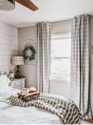 Slub Textured Cotton Curtains Modern Windowpane & White Plaid Grid