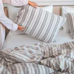 100% Natural Cotton Duvet Cover Set, Striped Pre-Washed Bedding From Turkish - thumbnail 1