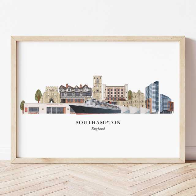 Southampton Skyline Print, Cityscape, Wall Art, Gift, Illustration, Poster - image 1
