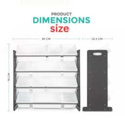 Kids Wooden Sling Bookshelf & Toy Storage Rack, 4 Tier Grey White Organizer, Playroom Bookcase, Nursery Shelf Unit - thumbnail 3