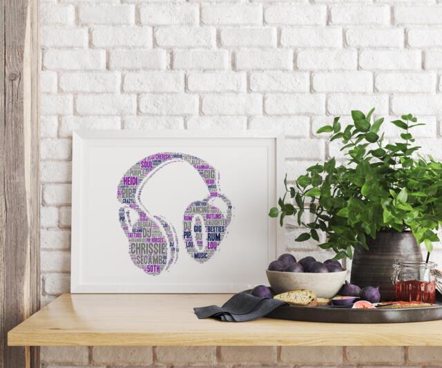 Personalised Headphones Word Art Print Musician Gift, Wall Art, Your Words - image 1