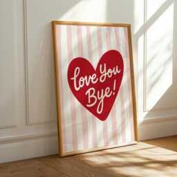 Love You Bye Print, Wall Art, Typography Entryway Decor, Retro Heart Stripes Poster - thumbnail 2