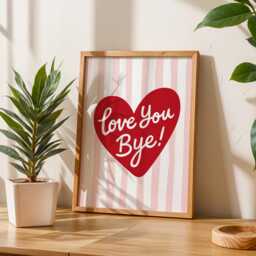 Love You Bye Print, Wall Art, Typography Entryway Decor, Retro Heart Stripes Poster - thumbnail 3