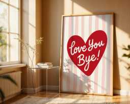 Love You Bye Print, Wall Art, Typography Entryway Decor, Retro Heart Stripes Poster - thumbnail 1