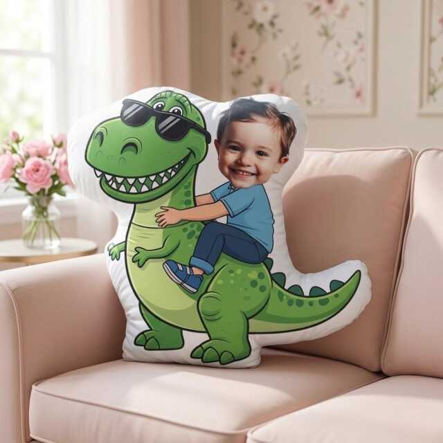 Personalized Photo Face Pillow, Kids Riding Dinosaur Pillows, Birthday Boy Gifts, Funny Ugly Custom Shaped Stuffed - image 1