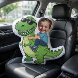 Personalized Photo Face Pillow, Kids Riding Dinosaur Pillows, Birthday Boy Gifts, Funny Ugly Custom Shaped Stuffed - thumbnail 3