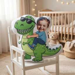 Personalized Photo Face Pillow, Kids Riding Dinosaur Pillows, Birthday Boy Gifts, Funny Ugly Custom Shaped Stuffed - thumbnail 4