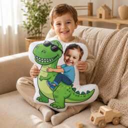 Personalized Photo Face Pillow, Kids Riding Dinosaur Pillows, Birthday Boy Gifts, Funny Ugly Custom Shaped Stuffed - thumbnail 2