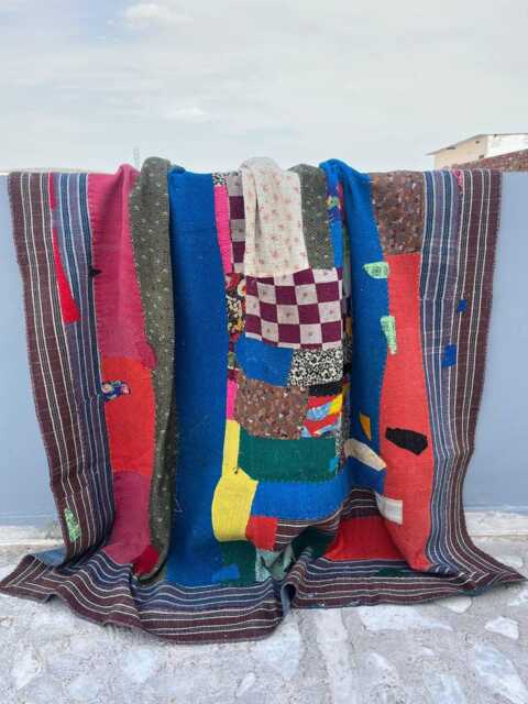 Handmade Cotton Kantha Quilt Block Print Patchwork Reversible Boho Bedding - image 1