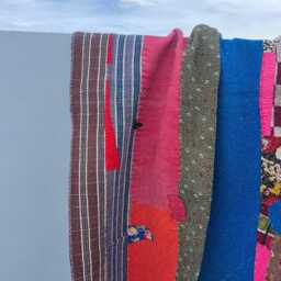 Handmade Cotton Kantha Quilt Block Print Patchwork Reversible Boho Bedding - thumbnail 2