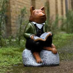 Charming Fox Reading Statue Concrete Garden & Home Sculpture Storytelling Animal Decor Whimsical Outdoor Ornament Literary Yard Art Gift - thumbnail 3