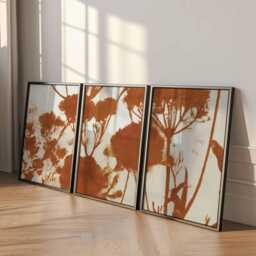 Rust Botanical Wall Art Set Of 3, Minimalist Terracotta Flower Silhouette Prints, Modern Nature Poster For Living Room Or Neutral Decor - thumbnail 2
