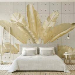 3D Golden Banana Leaf Wallpaper Mural, Tropical Wall Decor, Peel & Stick - thumbnail 2
