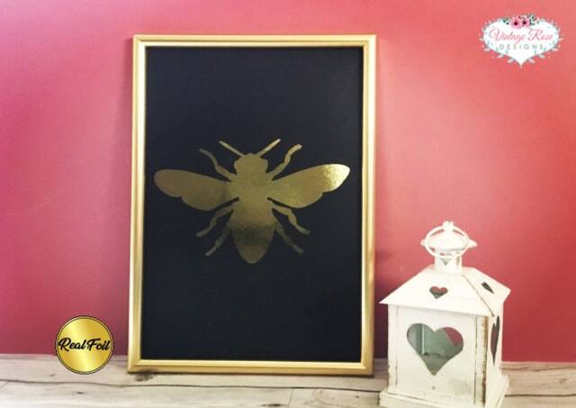 Bee Real Foil Print, Black & Gold Framed Or Unframed A4 Honey Art, Gift, Frame, Scandi Style Decoration, Rose - image 1