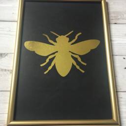 Bee Real Foil Print, Black & Gold Framed Or Unframed A4 Honey Art, Gift, Frame, Scandi Style Decoration, Rose - thumbnail 3